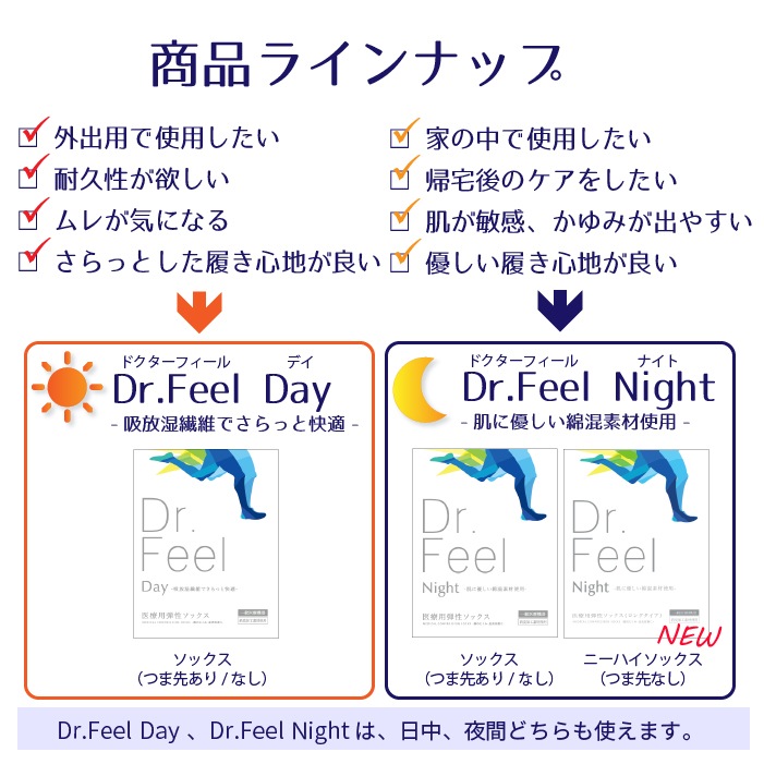 Dr.Feel 医療用弾性ソックス（ロングタイプ）　Night-肌に優しい綿混素材-　2点以上で送料無料　カラー：ブラック