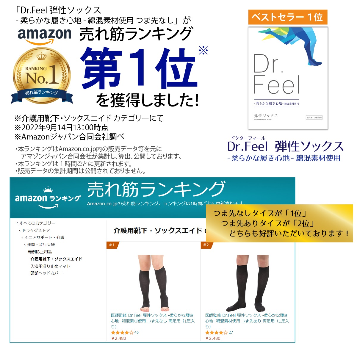 Dr.Feel 弾性ソックス Warm -保温性の高い裏起毛仕様- 消臭加工素材使用　送料無料（1点まではネコポス、2点以上宅配便でお届け)　カラー：ブラック　