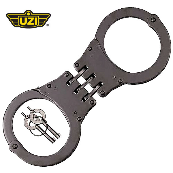 ビンテージ鉄製ハンドカフ　鍵付き ウージー/UZI ダブルロック ハンドカフ 手錠 ヒンジ ブラック UZI-H-B