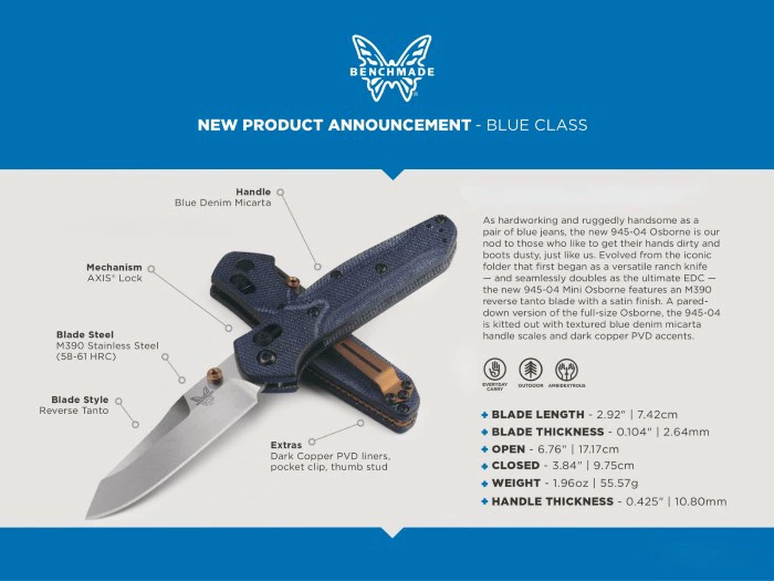 �٥���ᥤ�� �ߥ˥����ܡ��� �ǥ˥�ޥ����륿 945-04 BENCHMADE MINI OSBORNE DENIM MICARTA 