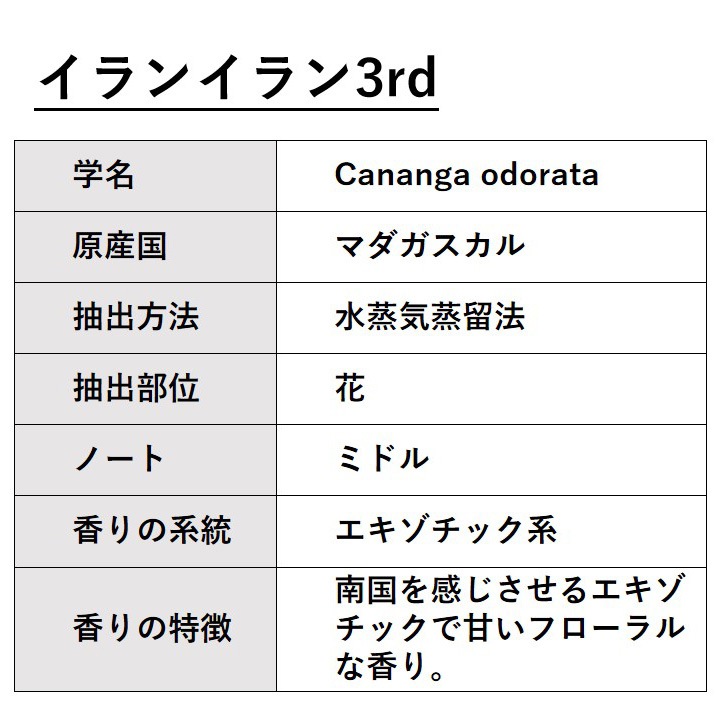 イランイラン 3rdグレード 10ml 箱入り【エッセンシャルオイル アロマオイル 精油 サードグレード エキゾチック系】【AEAJ表示基準適合認定精油】
