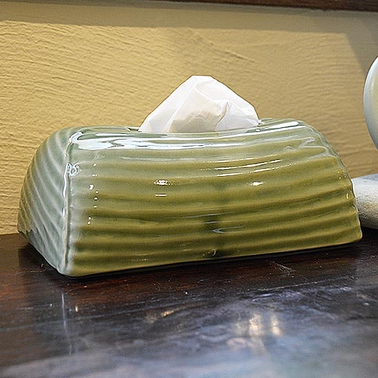 オリーブグリーン 陶器 茶箱