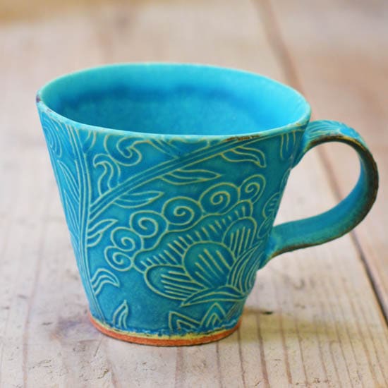 唐草マグカップ（トルコブルー）｜佐藤りぢゅう | カップ、食器