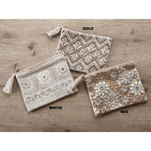 ビーズ刺繍フラットポーチ