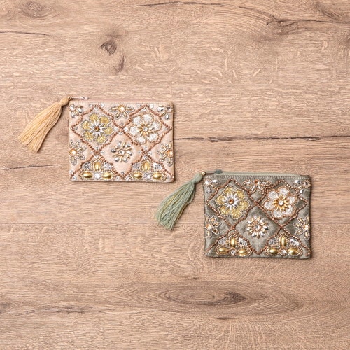 ビーズ刺繍フラットポーチ