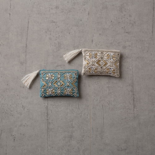 ビーズ刺繍フラットポーチ