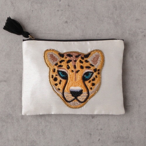 レオパード刺繍フラットポーチL