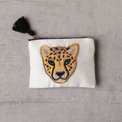 レオパード刺繍フラットポーチS
