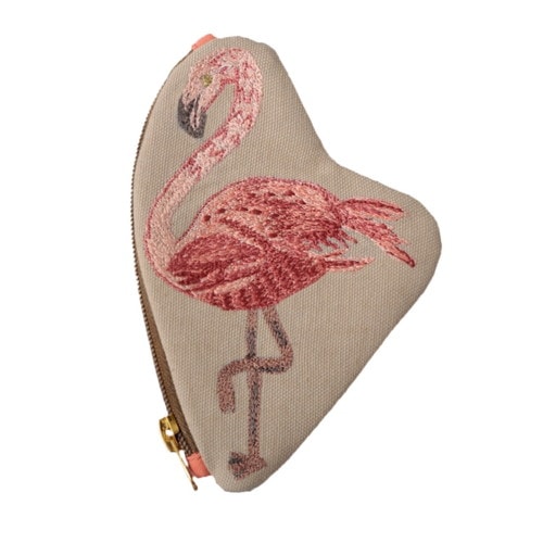 フラミンゴ刺繍ポーチ