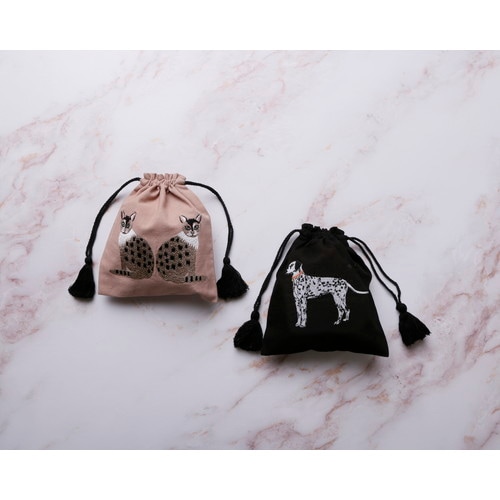 アニマル刺繍巾着