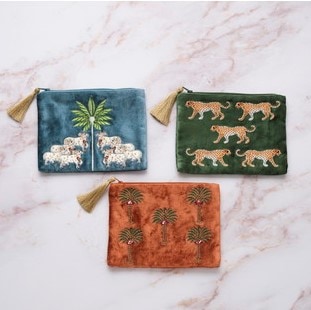 ベロア刺繍ポーチL