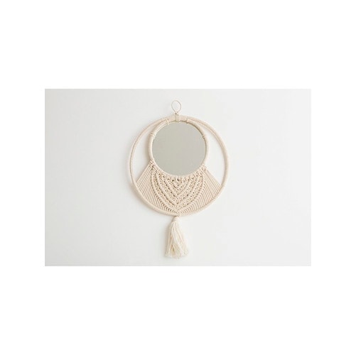 タッセル付マクラメラウンドミラー(ホワイト)