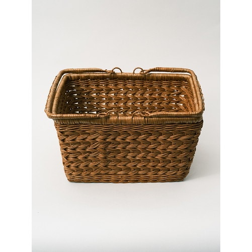 ラタン　ハンドル付スクエアバスケット