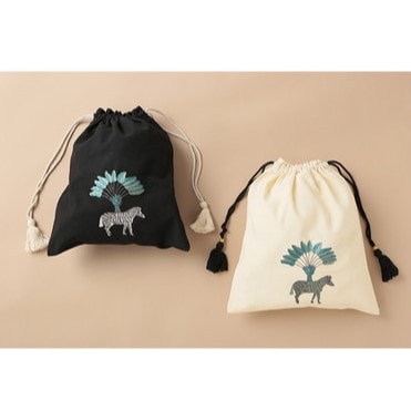 ゼブラ刺繍巾着L