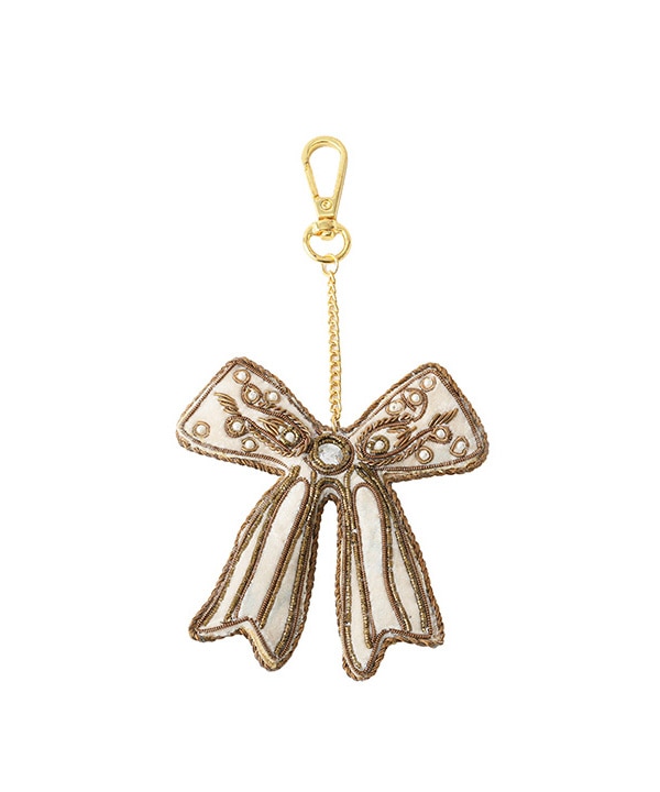 ザリ刺繍 リボン バッグチャーム（キーホルダー）