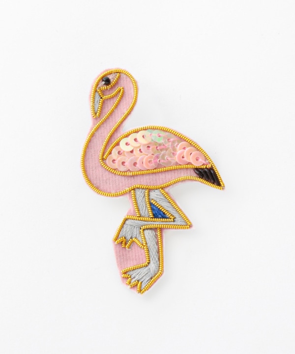 ザリ刺繍ブローチ フラミンゴ