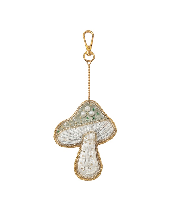 ザリ刺繍 キノコ バッグチャーム（キーホルダー）