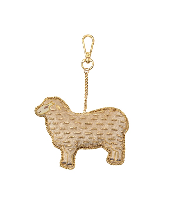 ザリ刺繍 ヒツジ バッグチャーム（キーホルダー）
