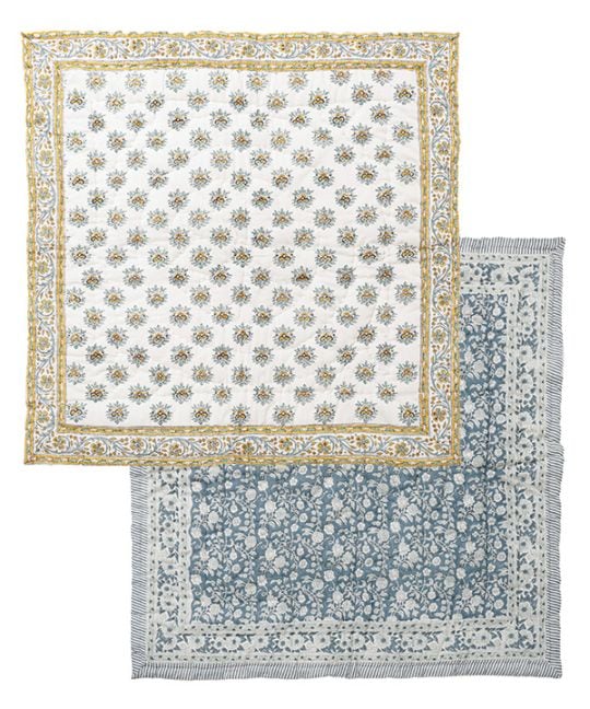 ブロックプリント コットンキルトケット