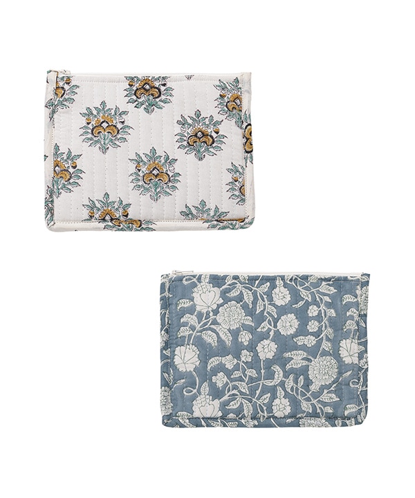 ブロックプリント キルティング フラットポーチ