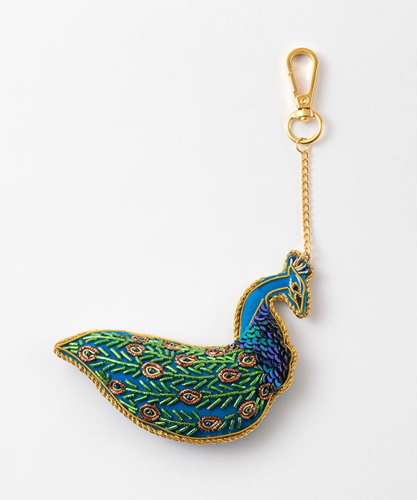 ザリ刺繍ピーコック バッグチャーム（キーホルダー）