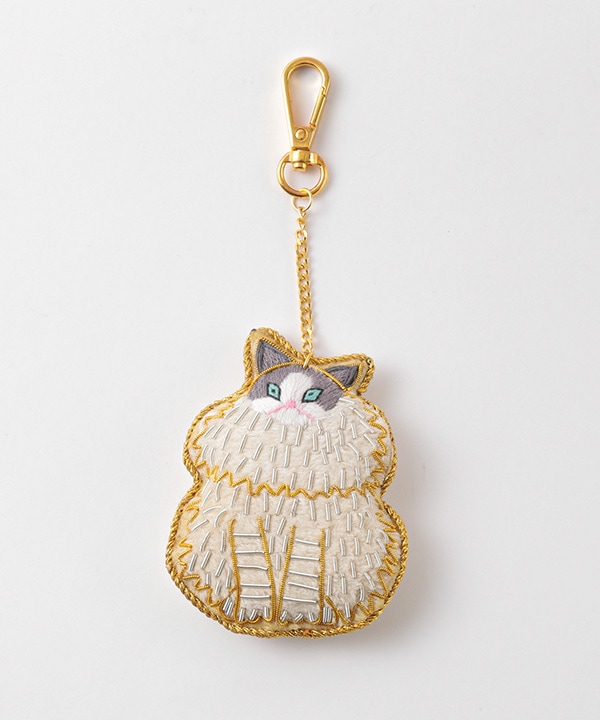ザリ刺繍 キャット・ファーリー バッグチャーム（キーホルダー）
