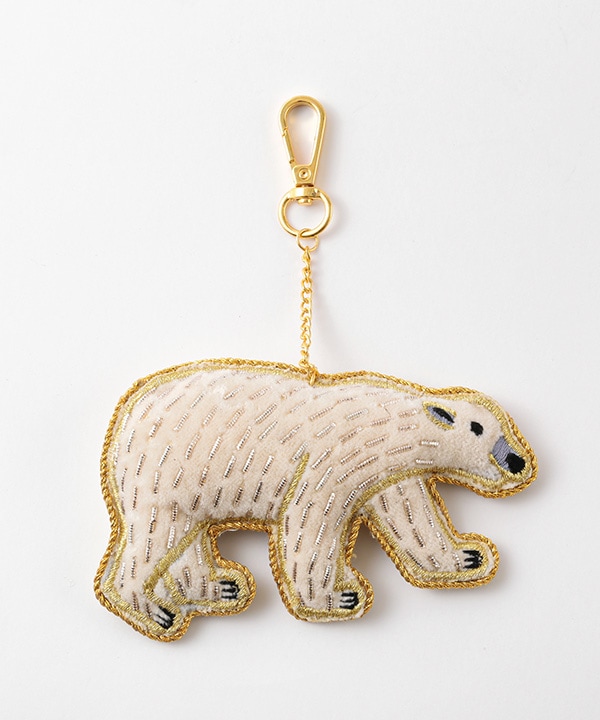 ザリ刺繍シロクマ バッグチャーム（キーホルダー）