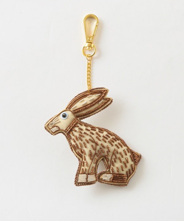 ザリ刺繍ウサギ バッグチャーム（キーホルダー）