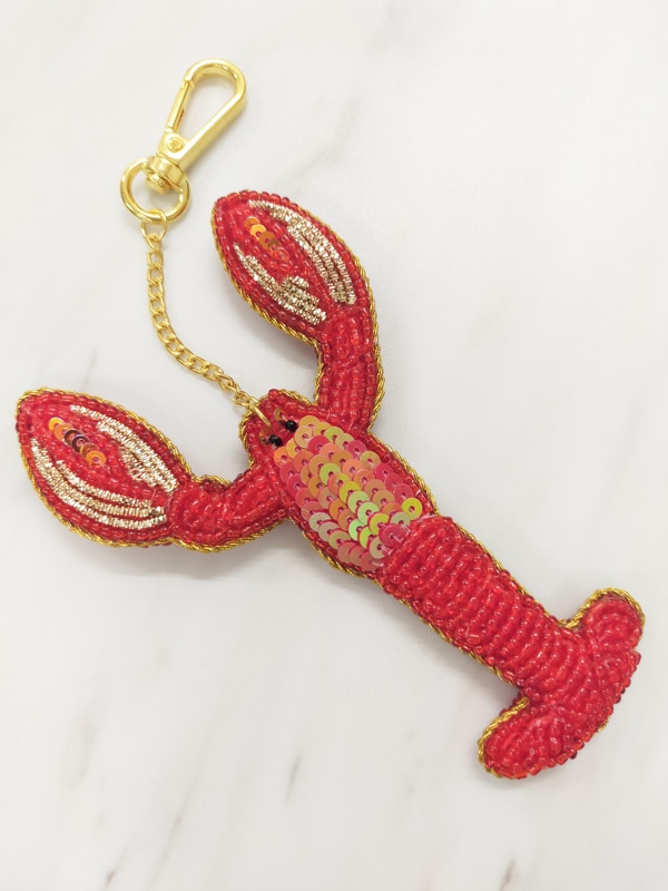 ザリ刺繍 ロブスター バッグチャーム（キーホルダー）