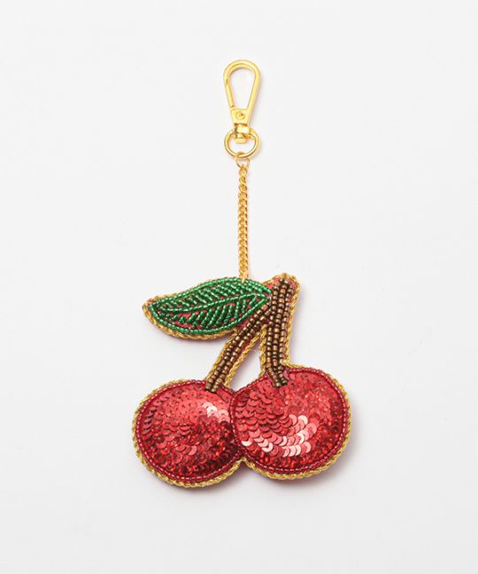 ザリ刺繍 チェリー バッグチャーム（キーホルダー）