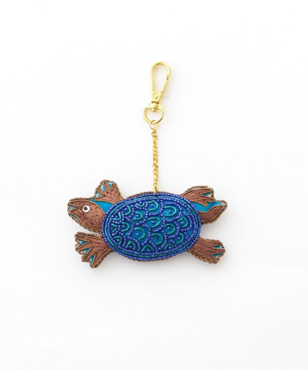 ザリ刺繍 ゴンド・アート カメ バッグチャーム（キーホルダー）