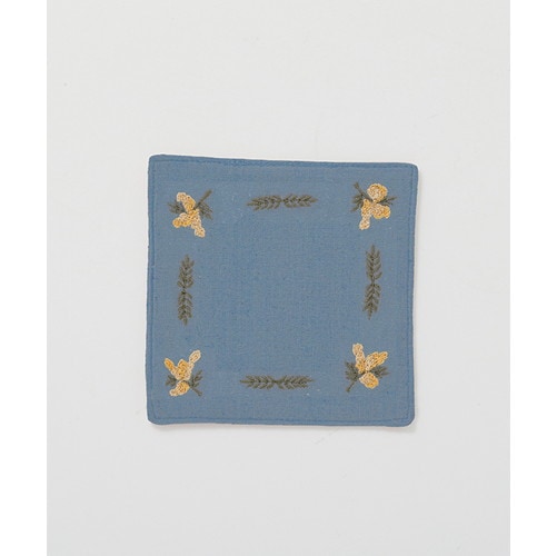 ミモザ刺繍コースター