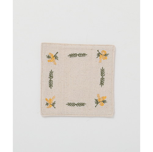 ミモザ刺繍コースター