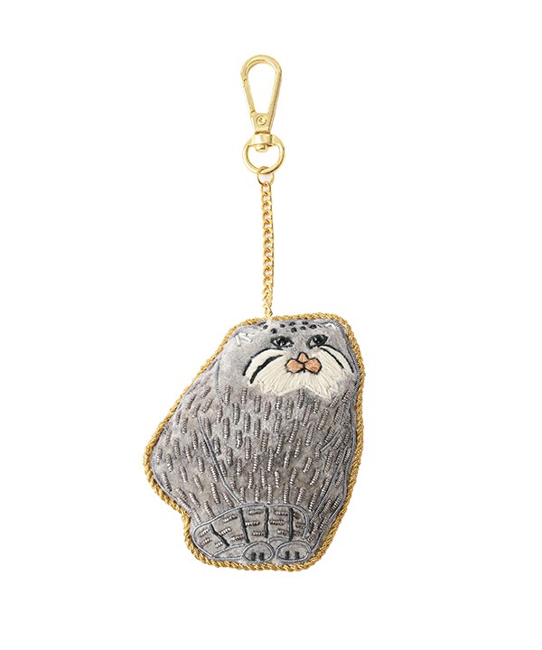 ザリ刺繍 マヌルネコ バッグチャーム（キーホルダー）