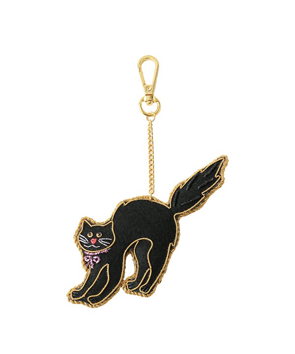 ザリ刺繍 ブラックキャット バッグチャーム（キーホルダー）