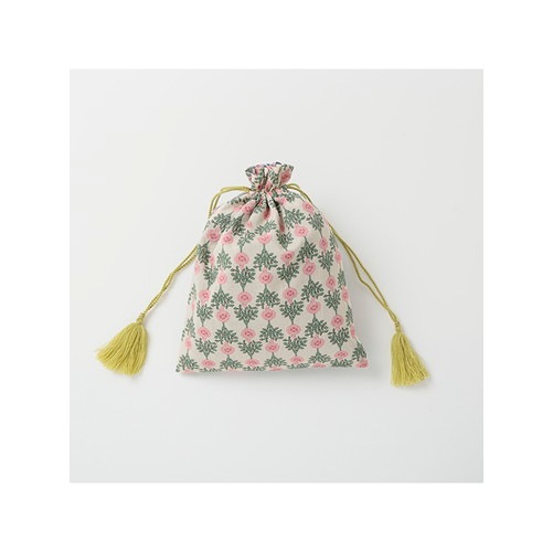 ブークレ刺繍プリント巾着