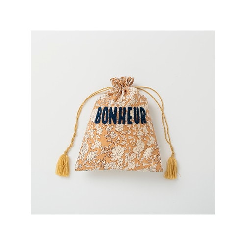 ブークレ刺繍プリント巾着