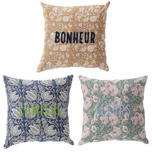 ブークレ刺繍プリントクッションカバー