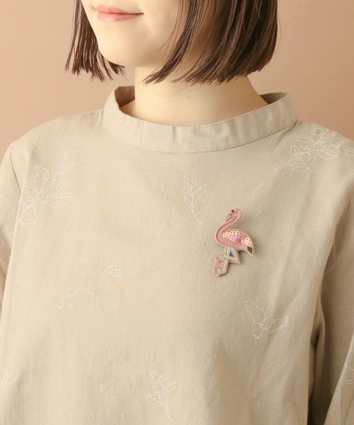 ザリ刺繍ブローチ フラミンゴ