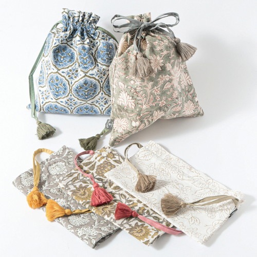 ブロックプリント巾着