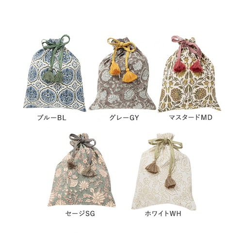 ブロックプリント巾着