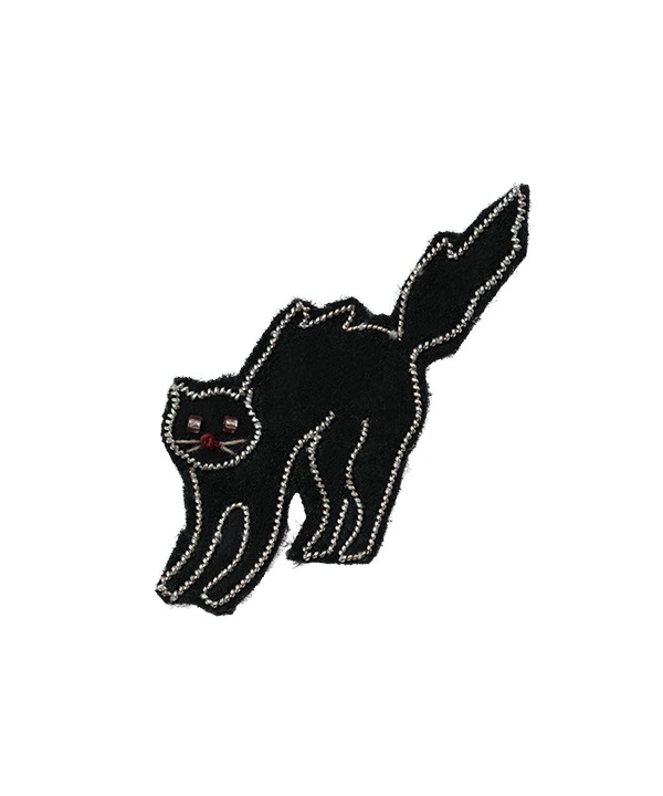 ザリ刺繍ブローチ ブラックキャット