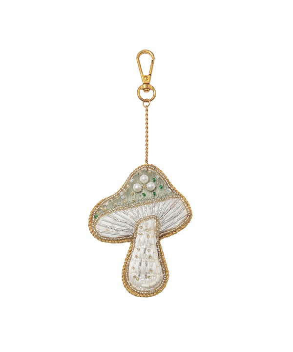 ザリ刺繍 キノコ バッグチャーム（キーホルダー）