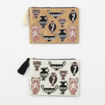 ギリシャ壺刺繍ポーチ