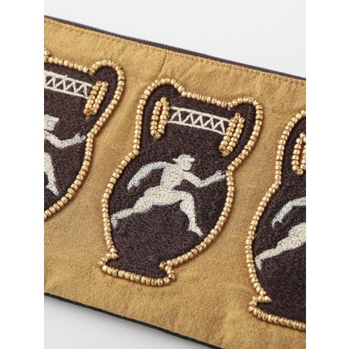 ギリシャ壺刺繍横長ポーチ