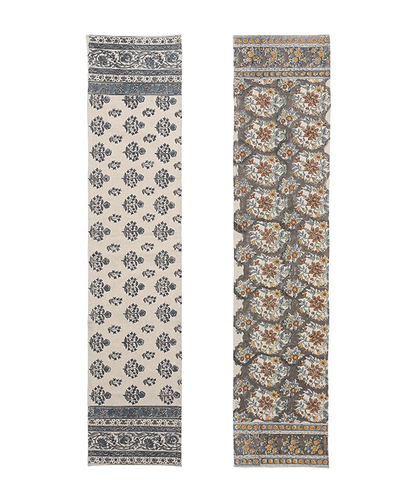 シャンブレーブロックプリント テーブルランナー