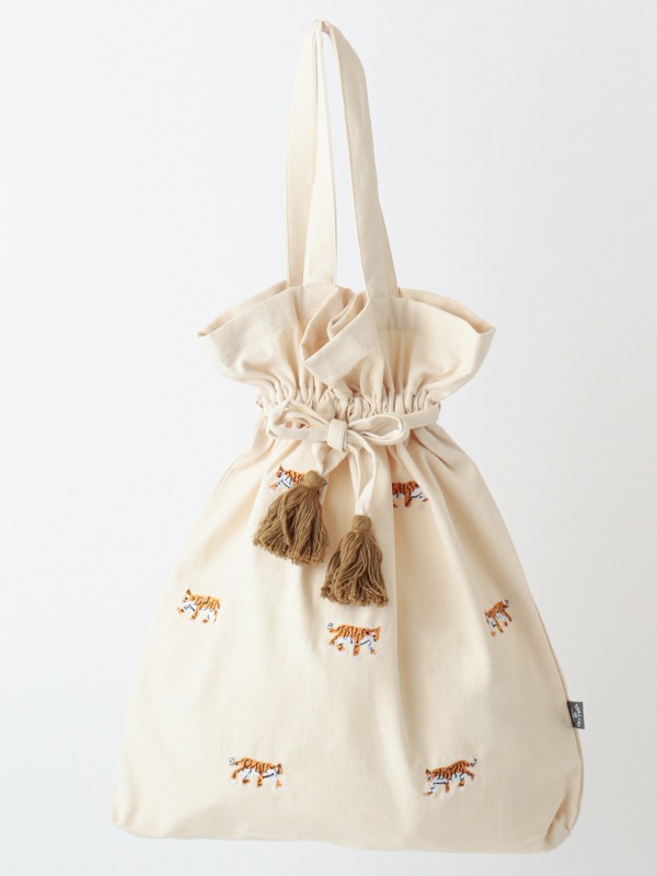 アニマル刺繍巾着バッグ