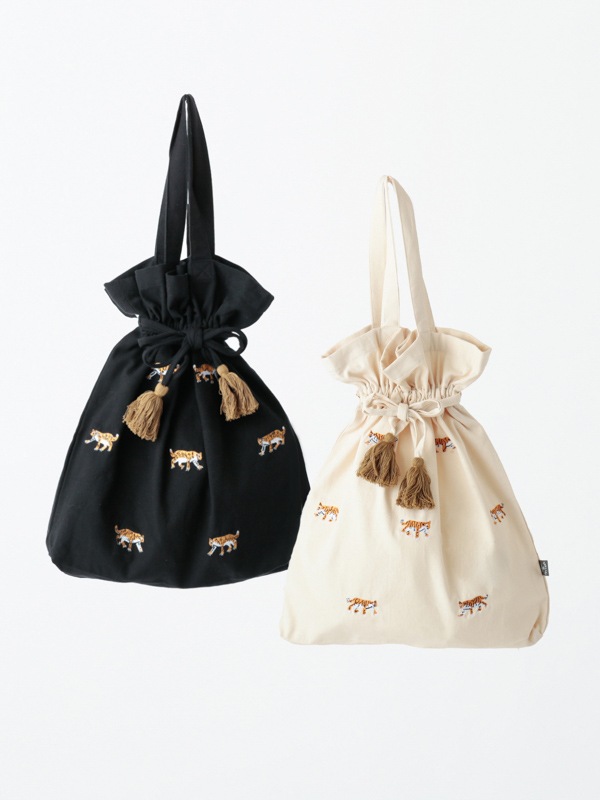 アニマル刺繍巾着バッグ