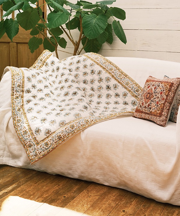 ブロックプリント コットンキルトケット