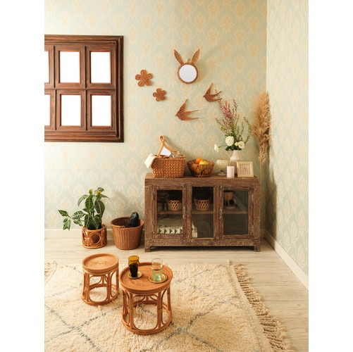 ラタン ハンドル付スクエアバスケット